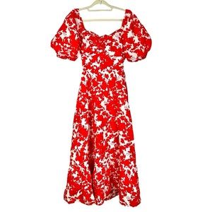 Free the Roses Red and White Floral Midi Dress